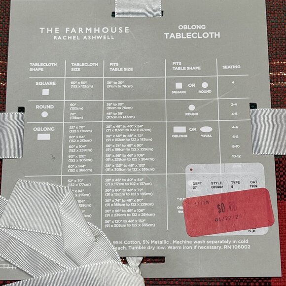 Rachel Ashwell The Farmhouse Tablecloth Red Green Plaid Oblong 60x84 Holiday - Picture 6 of 6